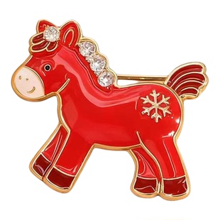 红色小马胸针本命年可爱卡通别针装饰配饰马上有钱寓意胸花装饰品