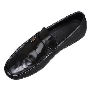 男士豆豆鞋真皮软底黑色一脚蹬乐福鞋男款2026新款春季牛皮鞋子男