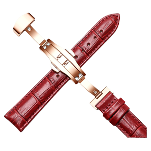 真皮手表带女士双按蝴蝶扣适用DW罗西尼ck 天梭浪琴男士通用表链