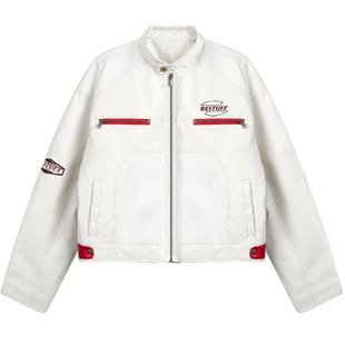 美式复古PU皮衣机车服男女春秋设计感小众情侣宽松款夹克外套