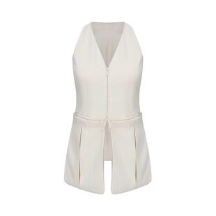 【热销】AtelierMissLu造型大口袋设计削肩优雅通勤收腰马甲上衣