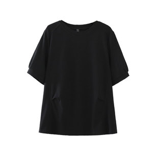 2025加肥加大码女装新款胖妹妹夏装短袖女T恤压褶纯色圆领上衣