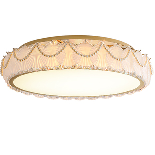 全光谱护眼水晶灯法式奶油风客厅灯简约现代卧室餐厅灯具低层高