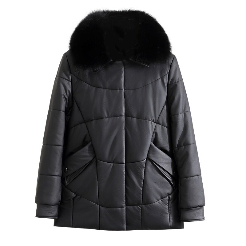 皮衣外套女真皮羽绒服妈妈皮棉衣