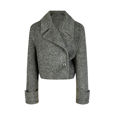 none循环灰时髦大翻双面呢短外套