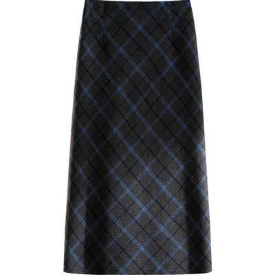 秋冬复古格子毛呢开叉显瘦半身裙