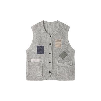 Haiku “Plant Stamps” 美利奴羊毛混纺 格纹拼贴杂色针织马甲