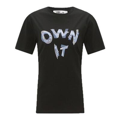DVF黑色OWNIT图案圆领T恤上衣