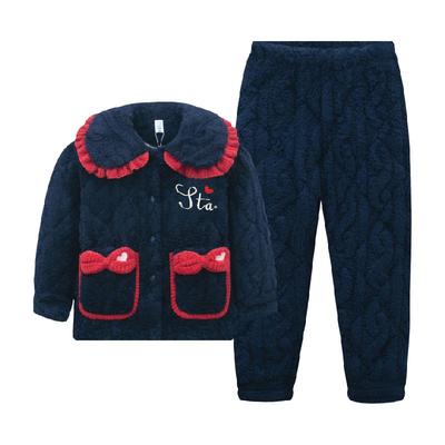 噜噜牛冬季法兰绒夹棉女童家居服