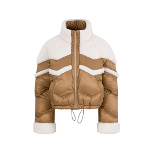 MARYLING玛俪琳冬季新品驼色皮毛一体拼接羽绒服短款保暖外套