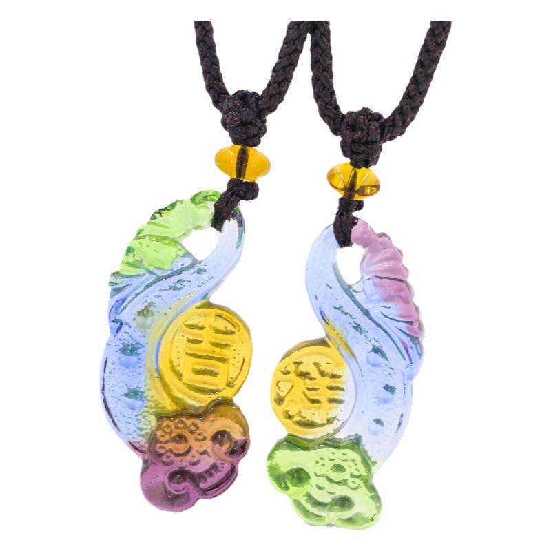 古法琉璃吊坠复古 林芝花开 如意男女情侣款彩色挂件项链手工挂坠