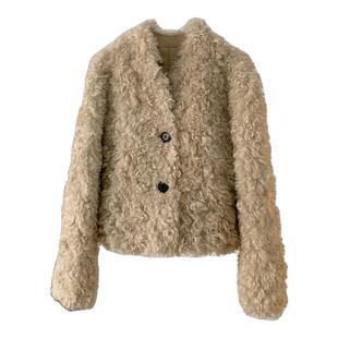 小熊心事！半卷羊毛托斯卡纳皮毛一体短款环保皮草女冬季毛毛外套