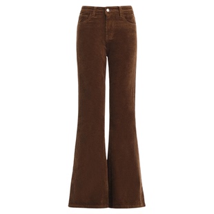 拉夏贝尔棕咖色灯芯绒微喇裤女秋冬新款高腰显瘦美拉德加绒喇叭裤