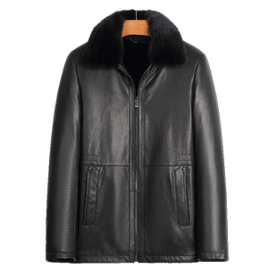 加厚可拆卸水貂内胆中老年真皮皮衣外套头层山羊皮夹克海宁皮草冬