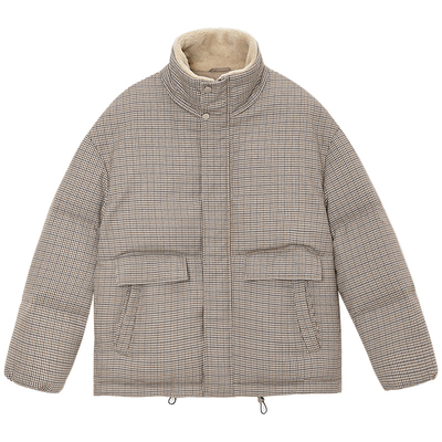 千鸟格羽绒服男士短款宽松冬季