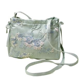 芬芳之品原创蕾丝刺绣新中式布包女士斜背单肩复古小包包绿色