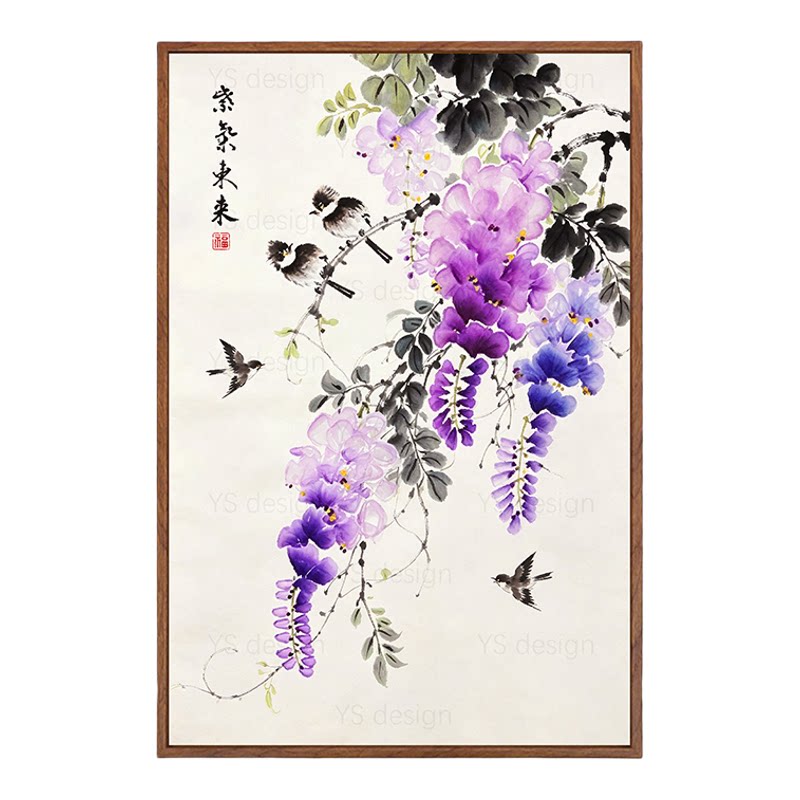 吉祥花鸟三联数字油画diy填色
