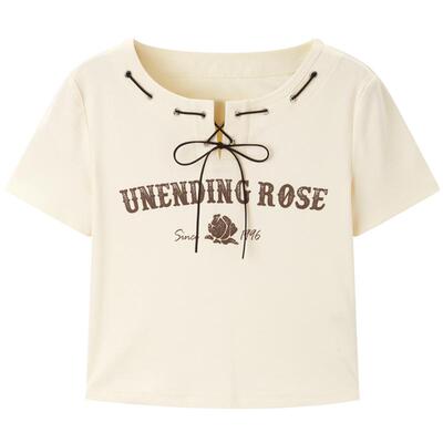 乐町夏季新款绑带字母修身短袖T恤C2CNE2519