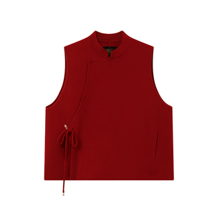 如意连云【浅汐】偏襟立领双面呢马甲女新中式国风系带毛呢背心