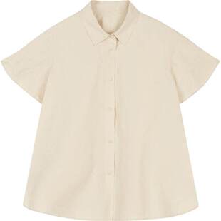 蓬马大童衬衫短袖纯色棉质自然微皱春夏装男女儿童pomme de terre