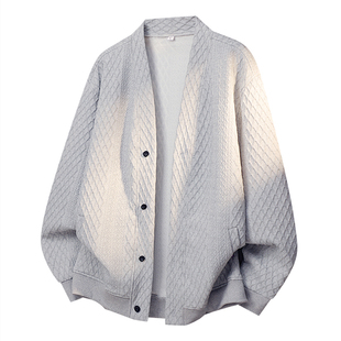 气质型男卫衣开衫百搭时尚高级感提花外套特大码男士宽松显瘦上衣