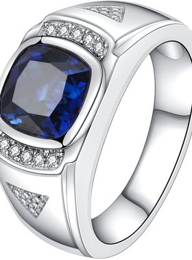 原创蓝宝石戒指男纯银镀金
