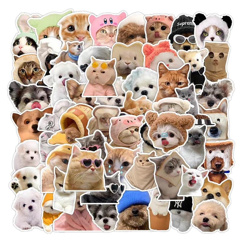 60张搞笑猫狗表情包贴纸装饰防水