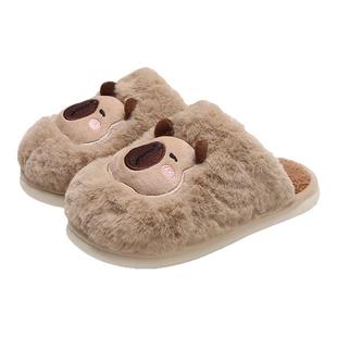 细细条 可爱水豚卡皮巴拉毛毛拖鞋男女ins室内居家冬季情侣棉拖鞋