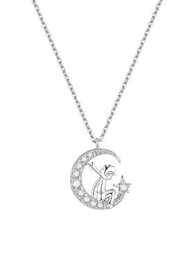 DAISY BEAUTY新款小王子吊坠锁骨链镶锆石月亮星星个性S925银项链