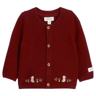 Newbie瑞典童装秋冬新款婴儿有机棉新年小熊刺绣针织开衫喜气满月