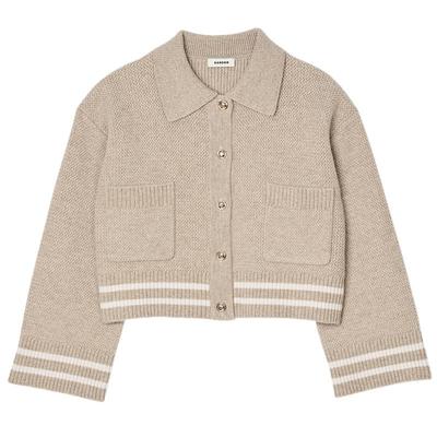 SANDRO翻领绵羊毛针织开衫外搭