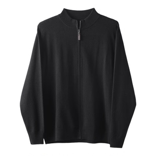 JIEYI 纯色潮流立领包芯纱针织开衫提花休闲风罗纹底摆毛衣外套男