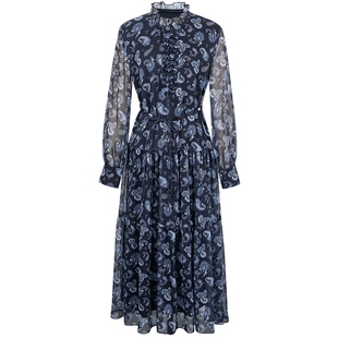 衣香丽影薄纱连衣裙轻透2026春新款腰果花泡泡袖裙子木耳边碎花裙