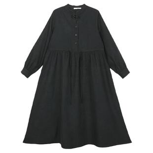 女童中式红色文艺立领长裙大童秋冬新款宽松收腰系带连衣裙拜年服