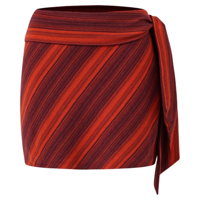 SoloForTwo 彩色音轨短裙 条纹不规则绑带红色半身裙 裤子内衬