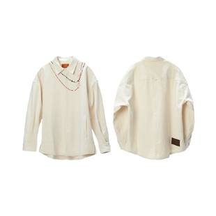 吉考斯工业万事吉结系列男女同款中国结刺绣衬衫250g纯棉衬衣外套