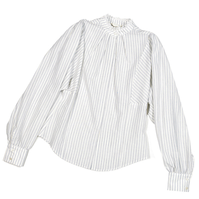 气质条纹花边领休闲通勤白色衬衫