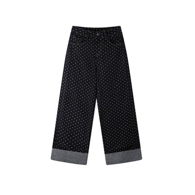 ablueberry蓝色翻边波点牛仔裤