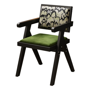 中古仿实木餐椅侘寂风家用餐桌椅子昌迪加尔凳子靠背复古扶手椅子