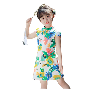 汪小荷童装夏季新款改良旗袍薄款儿童中国风碎花连衣裙