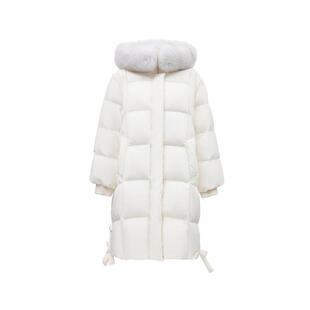 绫致ONLY20冬季新款90白鹅绒简约百搭毛领中长款羽绒服女