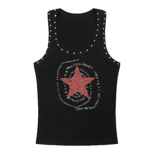 欧美式星星印花铆钉镶边工字背心女朋克y2k千禧古早轻亚文化上衣