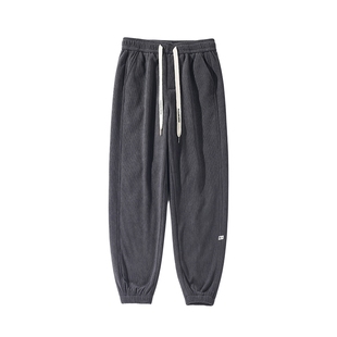 迈特优仿羊羔绒男士卫裤秋冬季新款加绒加厚宽松束脚休闲长裤子