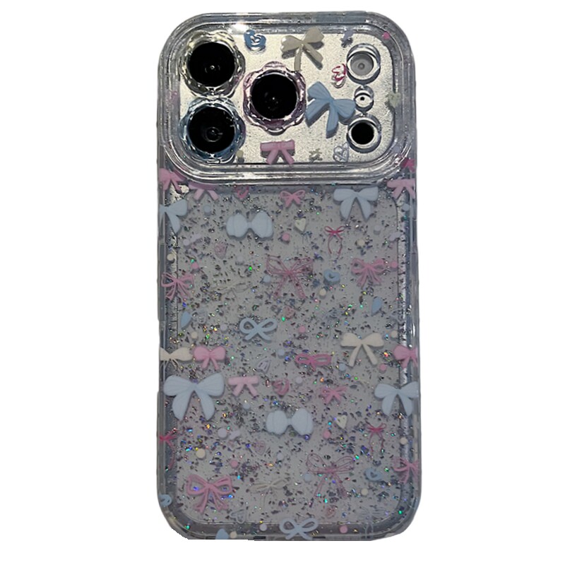 适用苹果系列iPhone17新款手机壳13promax16promax时尚感暴闪蝴蝶结15promax14promax全包花朵镜框网红保护套