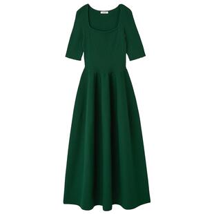 FRAY I.D2025秋冬新品优雅时尚方领收腰短袖针织连衣裙FWNO254158