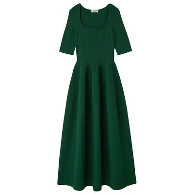 FRAY I.D2025秋冬新品优雅时尚方领收腰短袖针织连衣裙FWNO254158