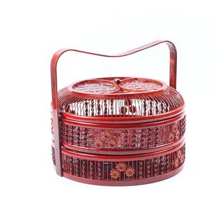 竹篮子结婚食盒特色竹编提篮竹子制品月饼礼品篮 红色喜盒收纳篮