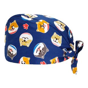 男女印花医生帽纯棉透气吸汗口腔牙科手术帽宠物医院美容院护士帽