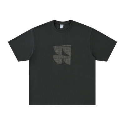 暗纹编织网格印花logoT恤