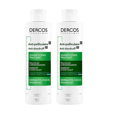【自营】薇姿德科dercos洗发水200ml*2油性头发止痒去屑绿标控油